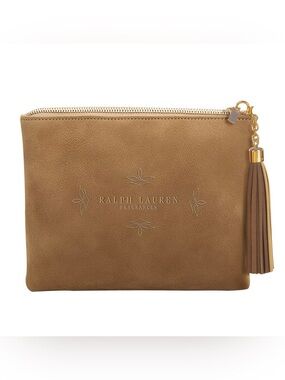 Ralph Lauren Tan Suede Tassel Zip Wristlet